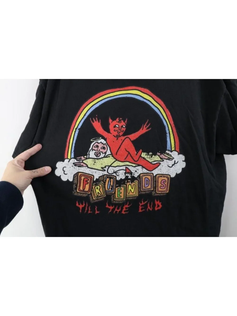 Vintage Y2K Streetwear Mens XL Faded God Devil Friends Till The End T-Shirt